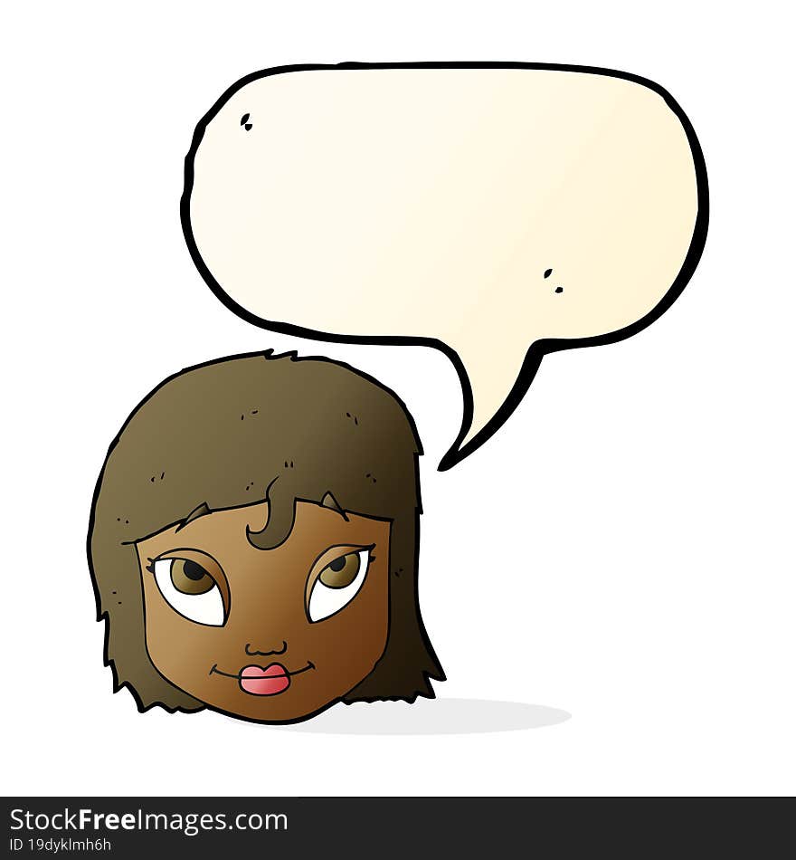 cartoon woman smiling with speech bubble