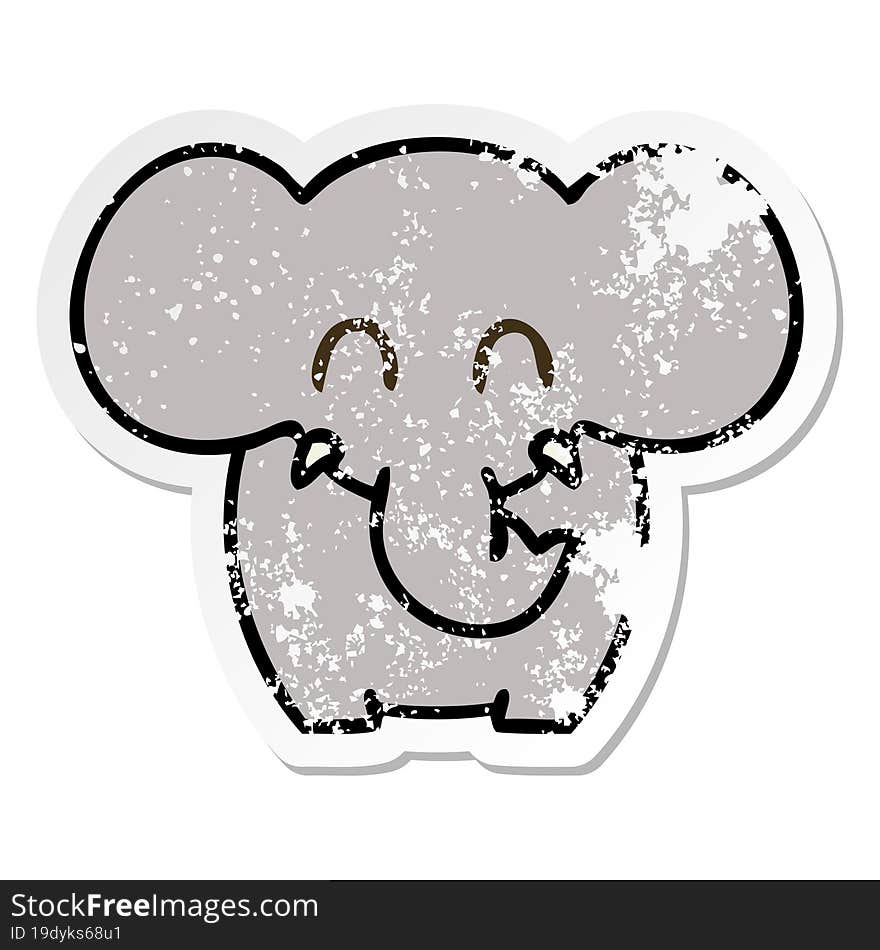 distressed sticker of a quirky hand drawn cartoon elephant