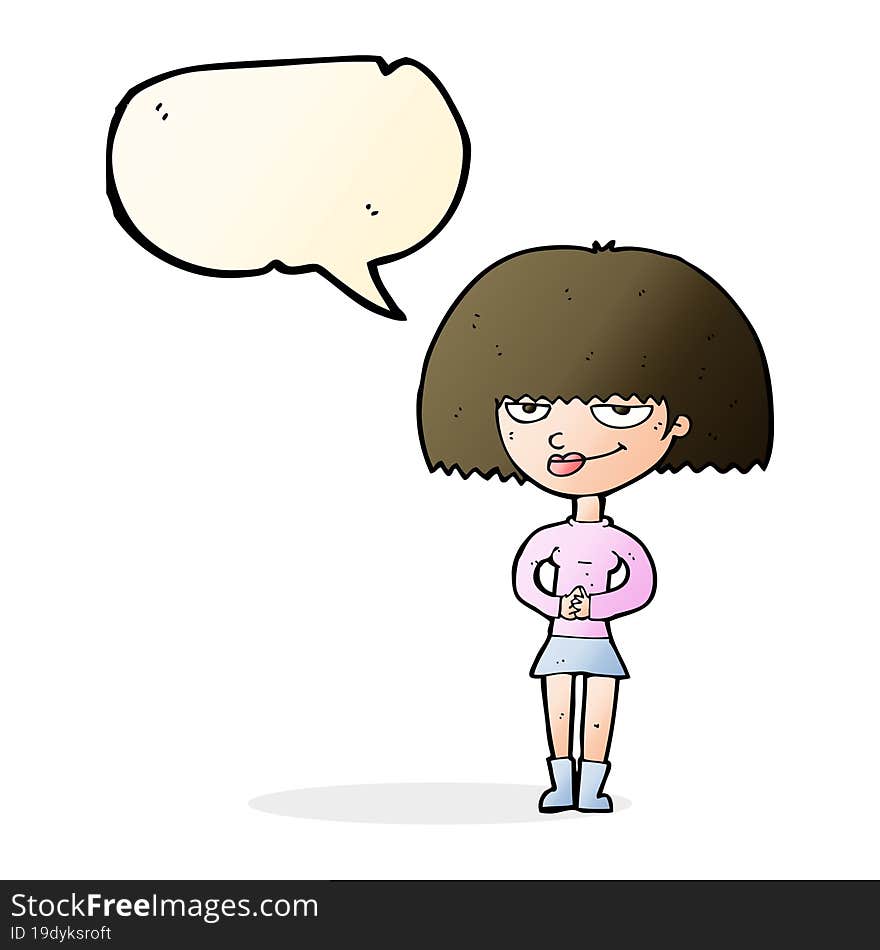 Cartoon Sly Woman With Speech Bubble