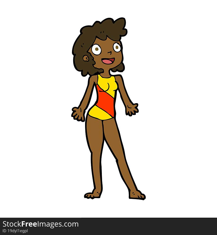 cartoon woman in swimming costume