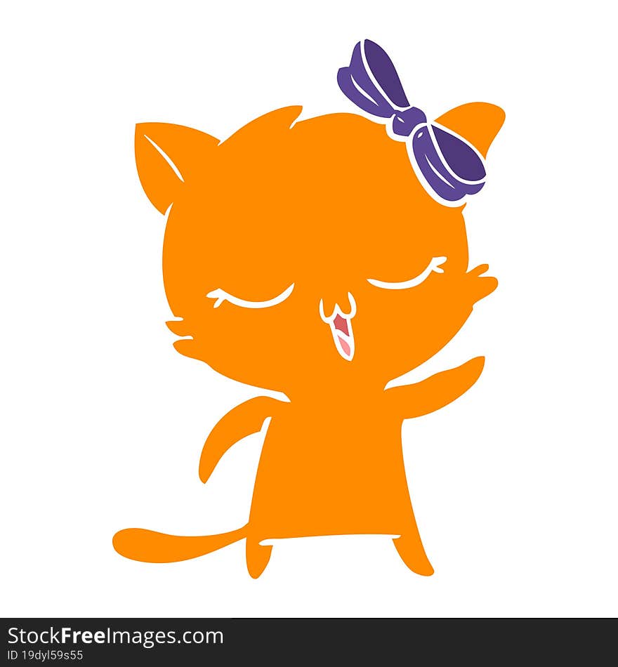 flat color style cartoon cat with bow on head