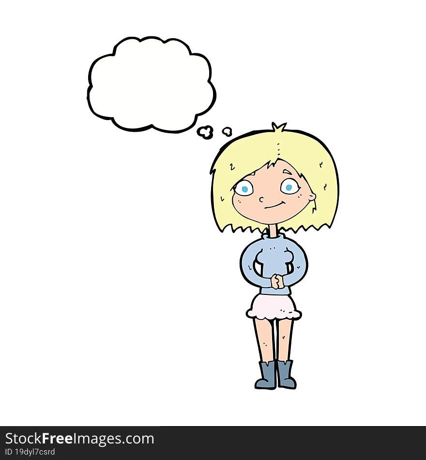 Cartoon Happy Woman With Thought Bubble