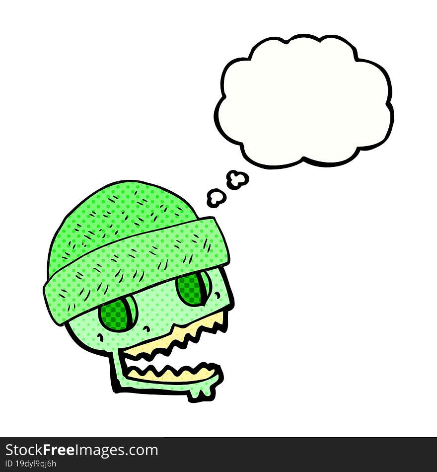 thought bubble cartoon skull wearing hat