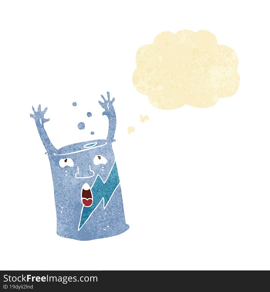 cartoon soda can character with thought bubble