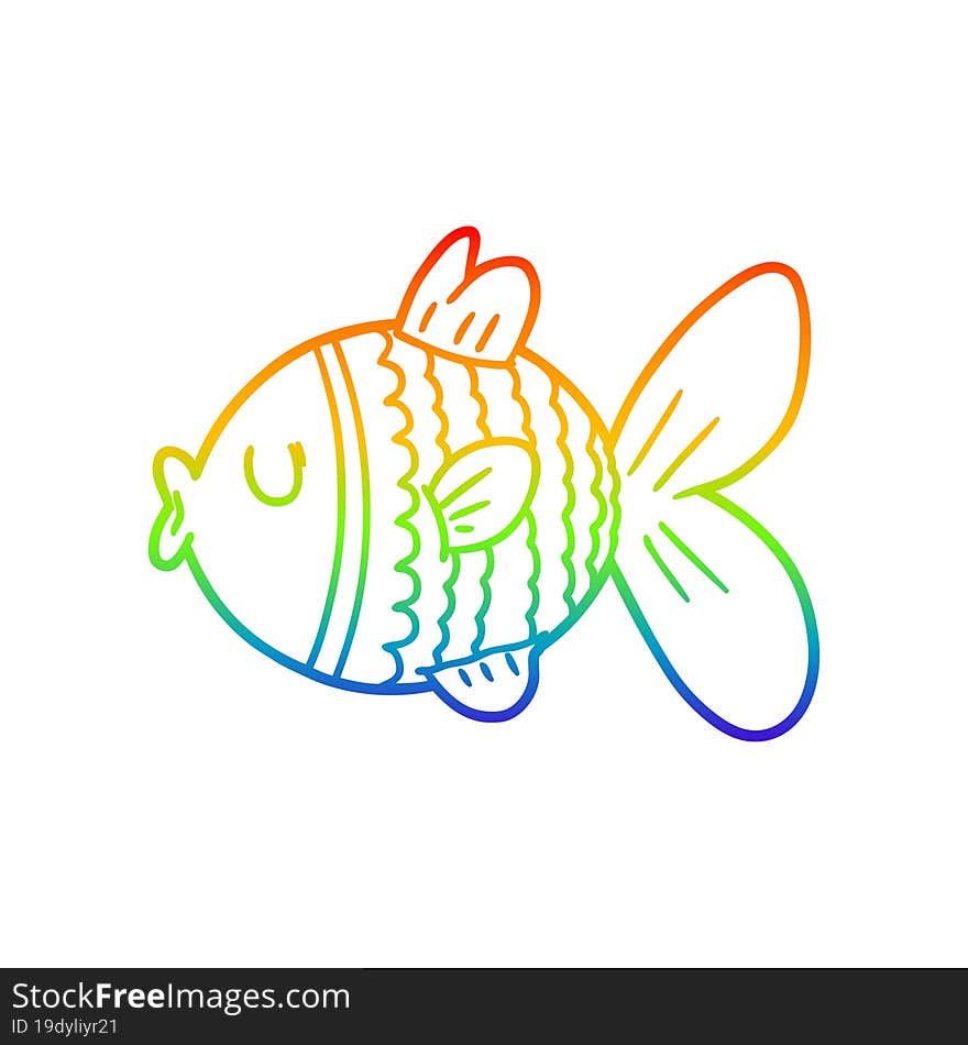 rainbow gradient line drawing of a cartoon fish