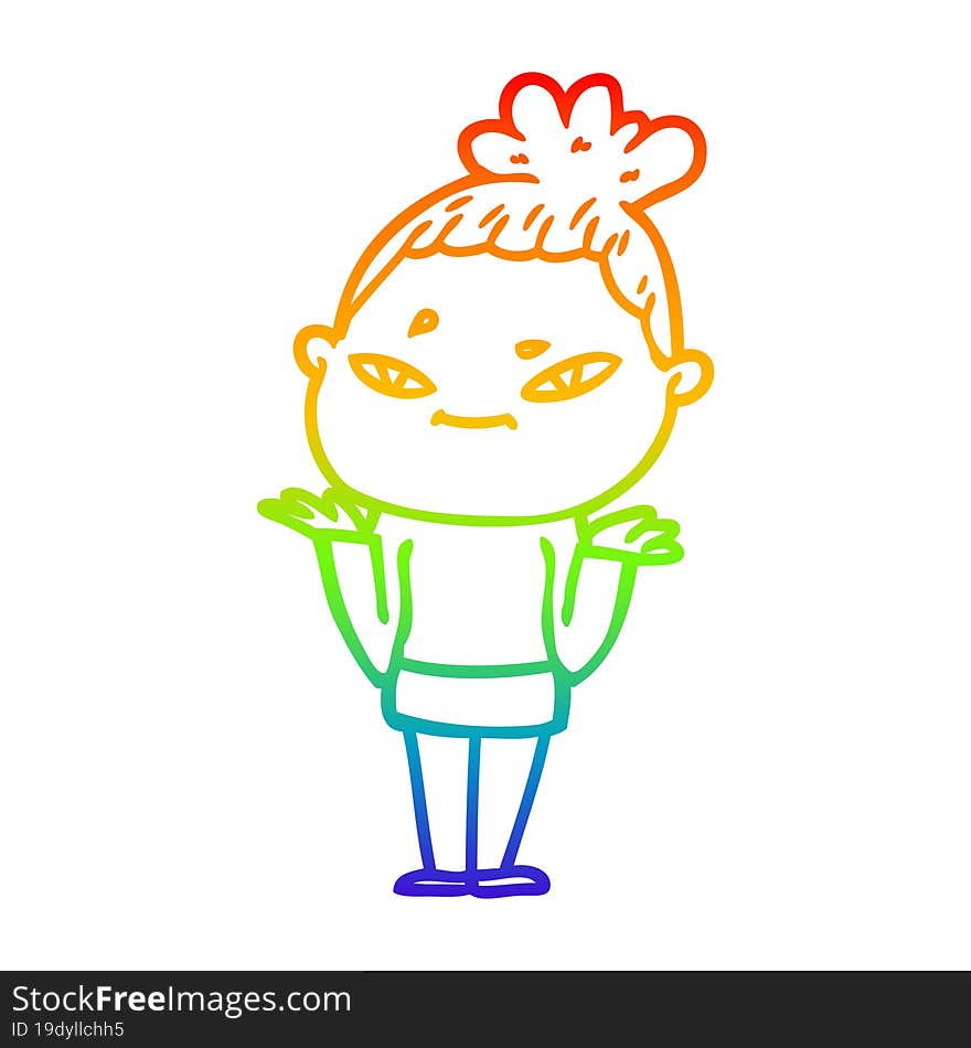 rainbow gradient line drawing of a cartoon woman