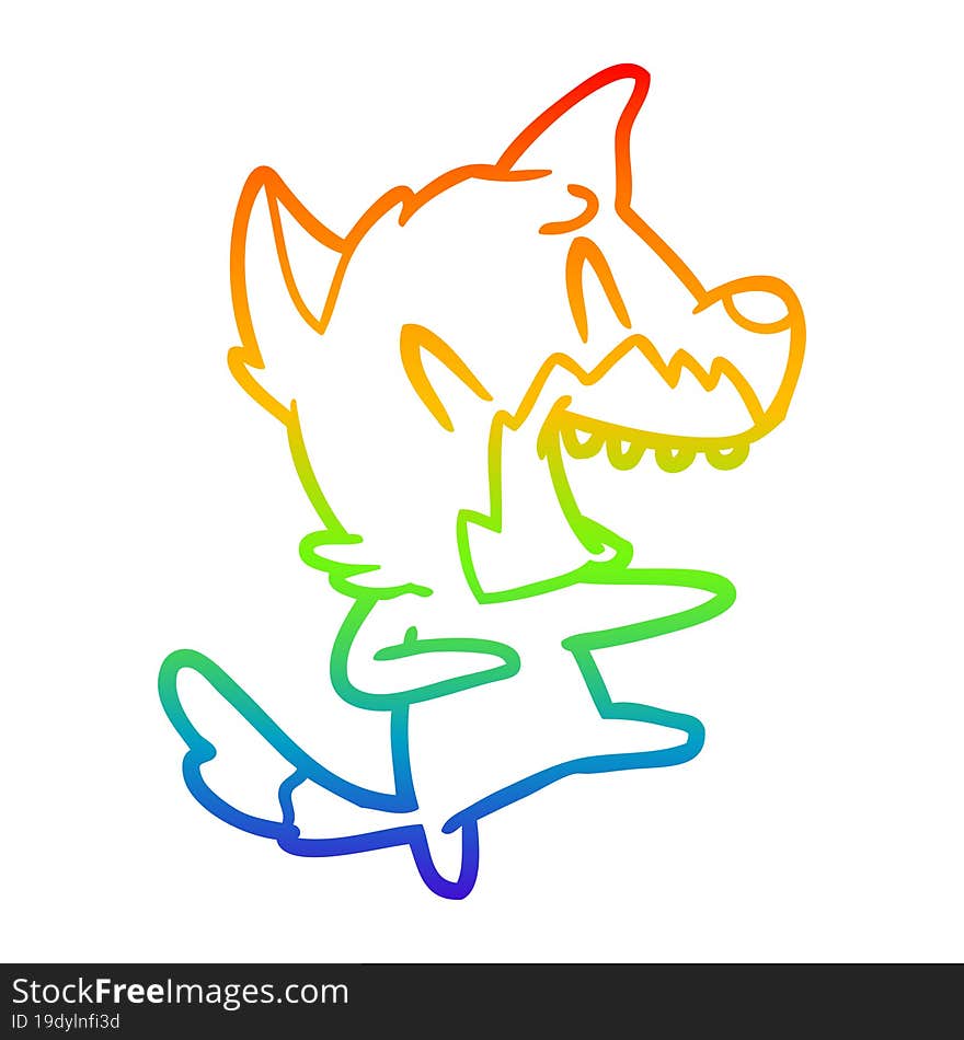 rainbow gradient line drawing of a laughing fox dancing