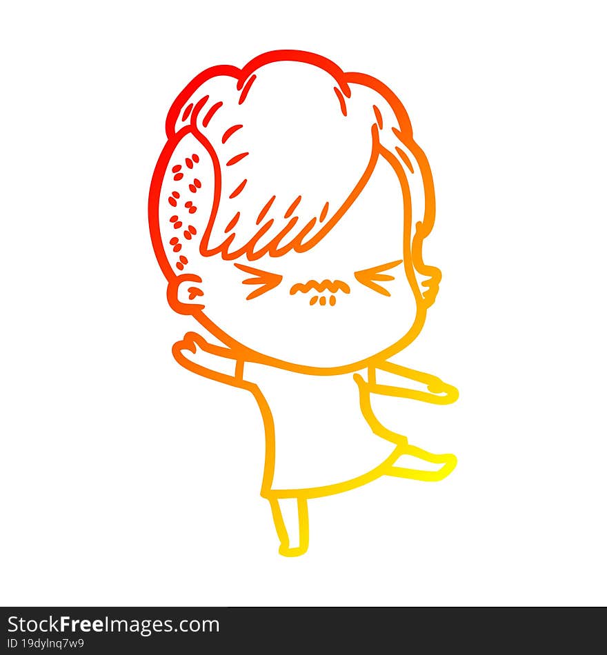 warm gradient line drawing cartoon annoyed hipster girl