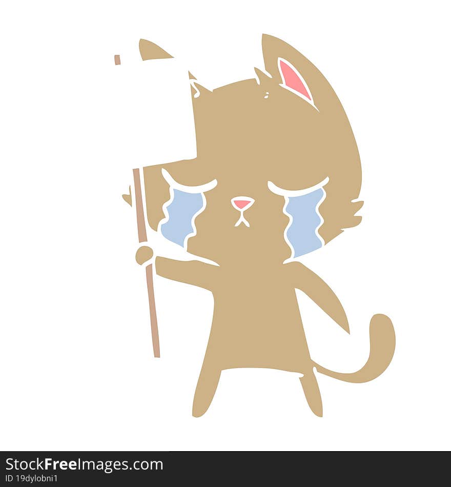 Crying Flat Color Style Cartoon Cat