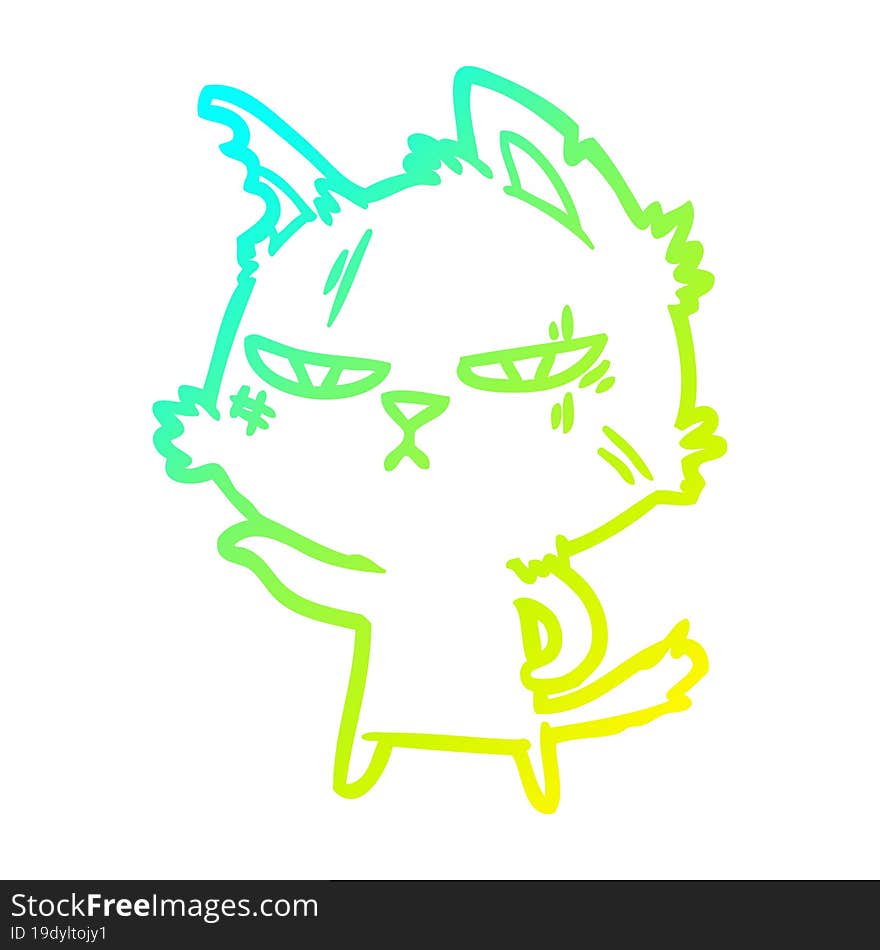 Cold Gradient Line Drawing Tough Cartoon Cat