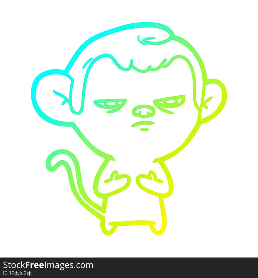 cold gradient line drawing of a cartoon monkey