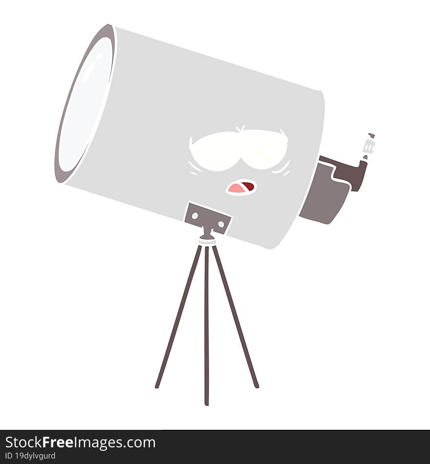 flat color style cartoon bored telescope with face