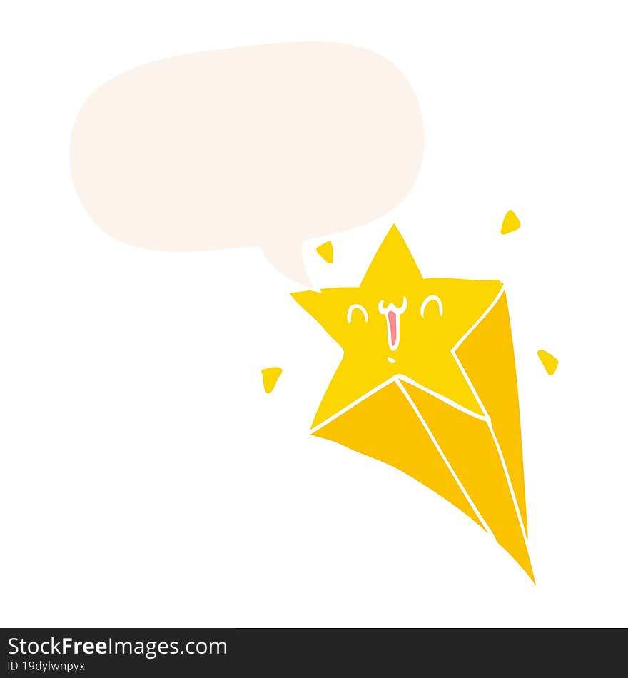 cartoon shooting star and speech bubble in retro style