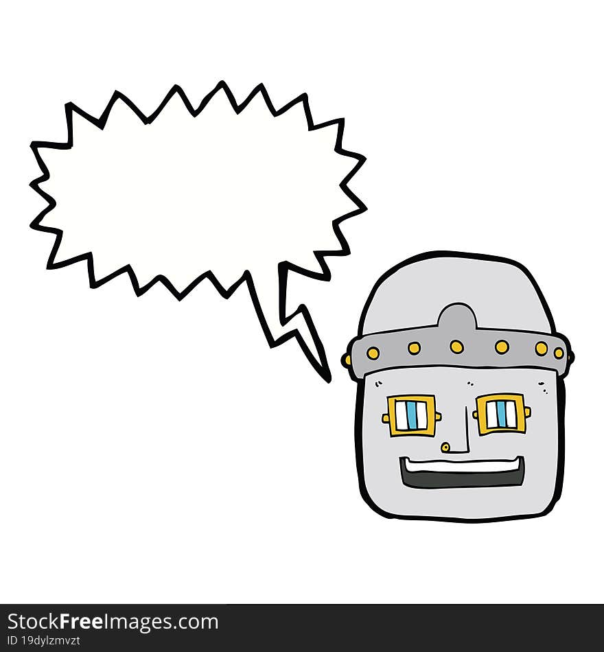 cartoon robot head with speech bubble