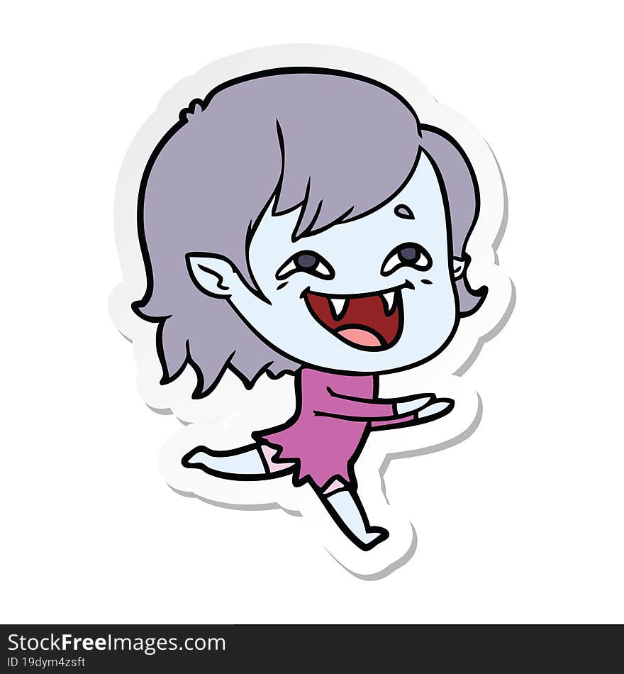 sticker of a cartoon laughing vampire girl