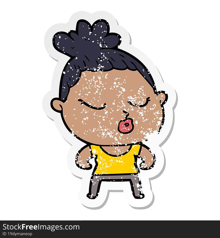 distressed sticker of a cartoon calm woman