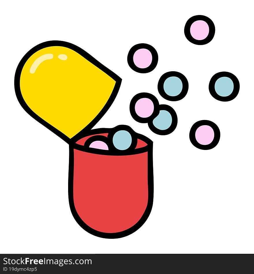 burst open medical capsule pill illustration