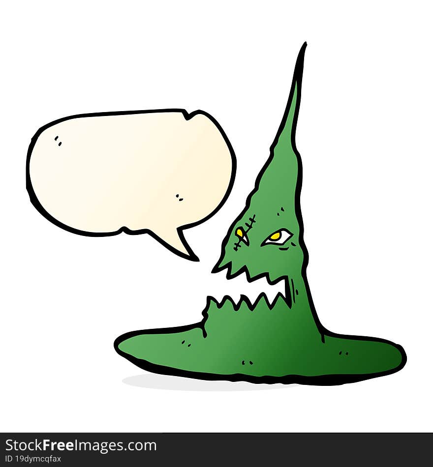 cartoon spooky witches hat with speech bubble