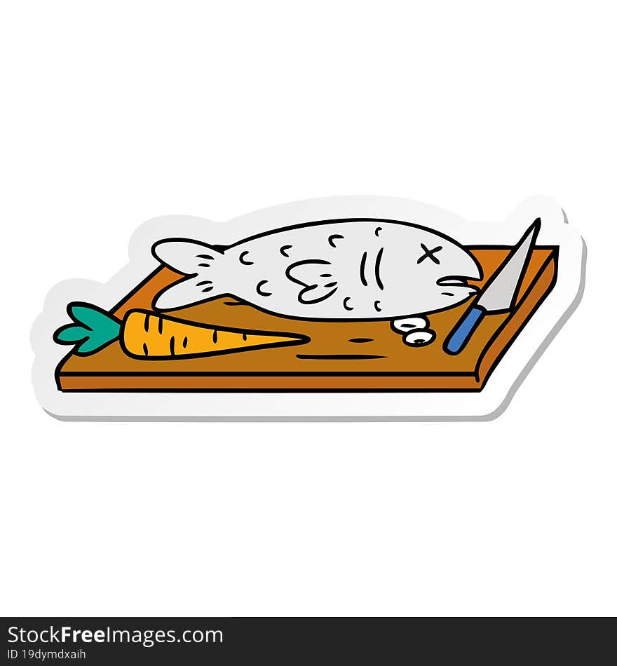 hand drawn sticker cartoon doodle of a food chopping board