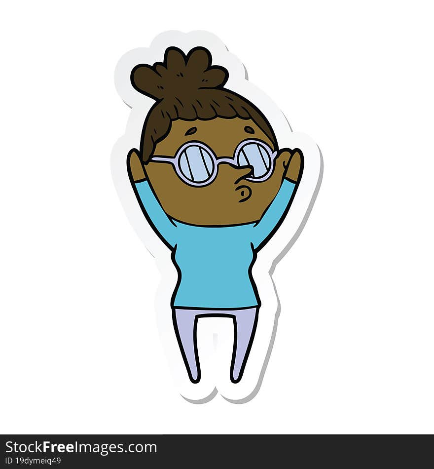 sticker of a cartoon woman wearing glasses