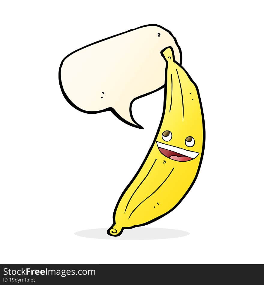 cartoon happy banana with speech bubble