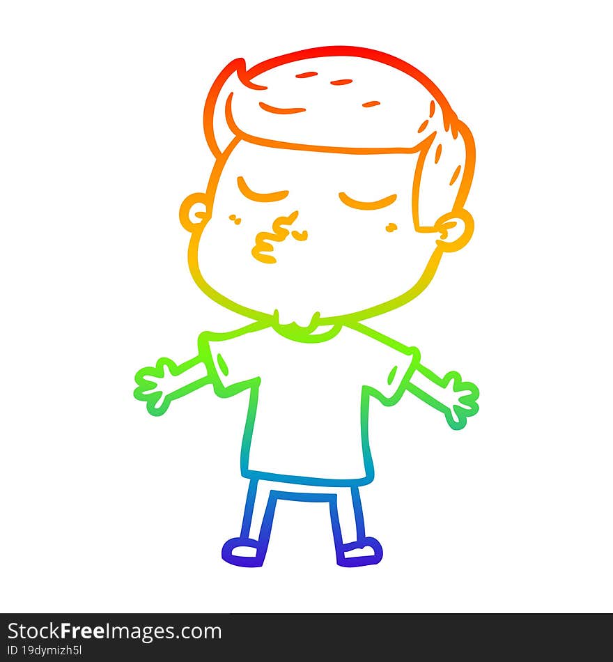 Rainbow Gradient Line Drawing Cartoon Model Guy Pouting