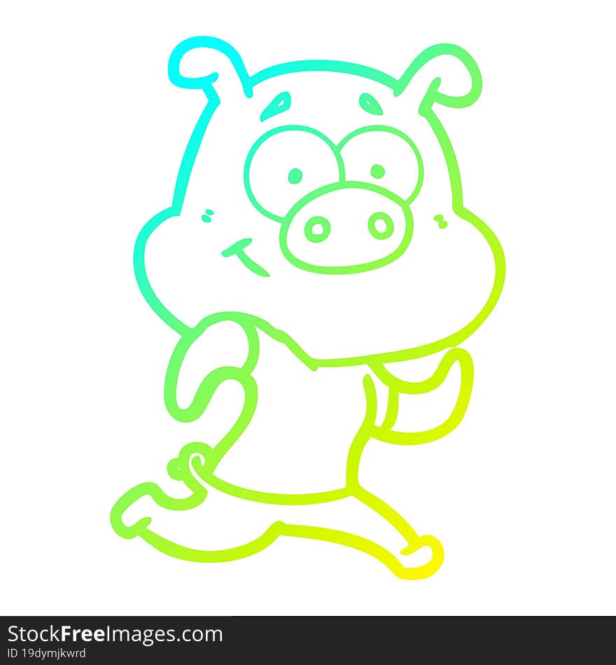 cold gradient line drawing happy cartoon pig running