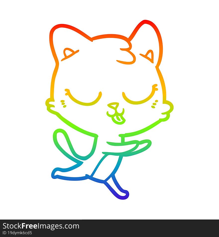 rainbow gradient line drawing of a cartoon cat hissing