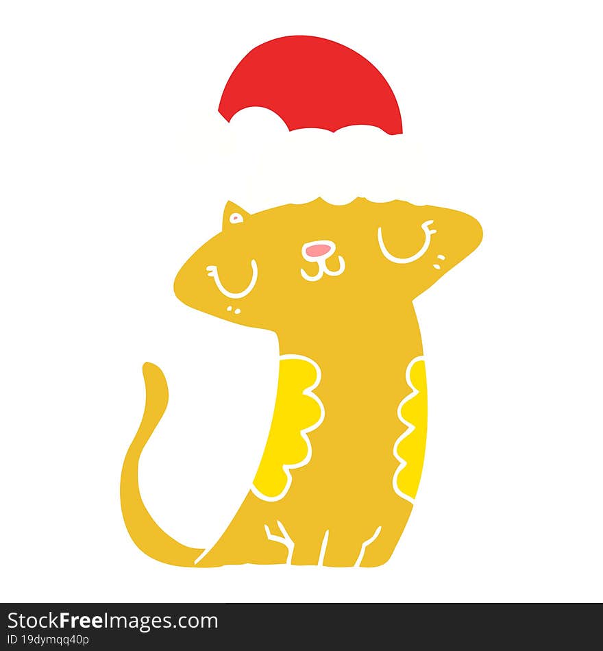 cute flat color style cartoon cat wearing christmas hat