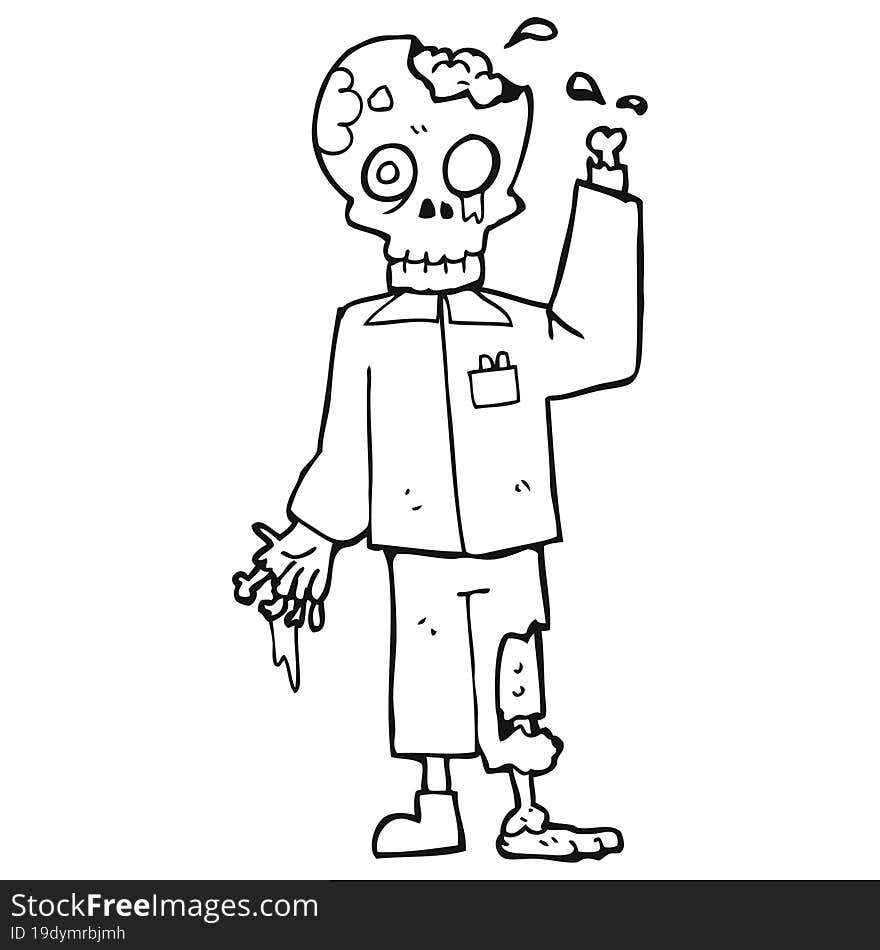 freehand drawn black and white cartoon zombie