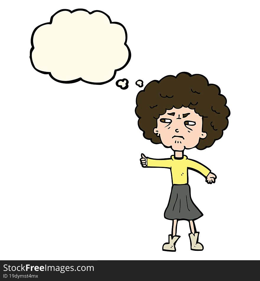 cartoon annoyed old woman with thought bubble