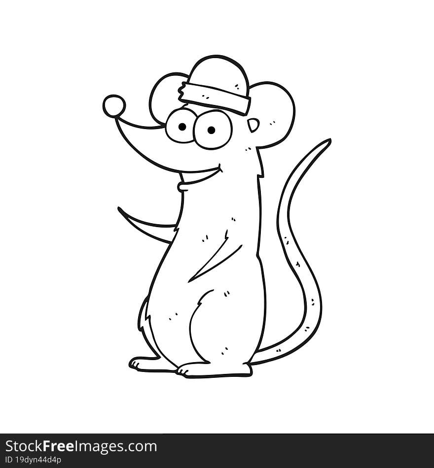 freehand drawn black and white cartoon happy mouse