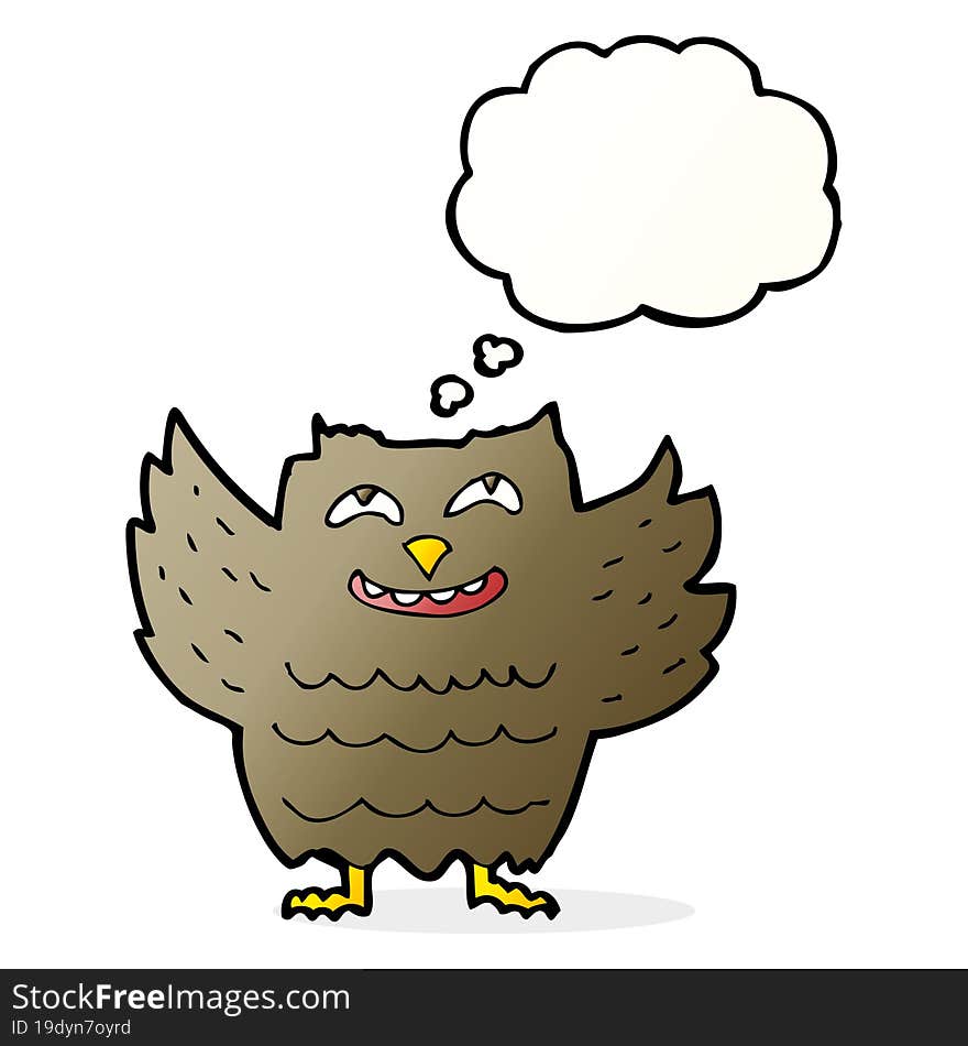 cartoon happy owl with thought bubble