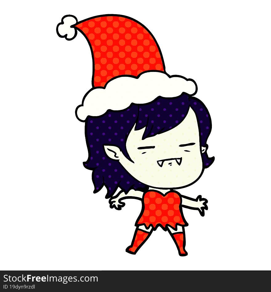 comic book style illustration of a undead vampire girl wearing santa hat