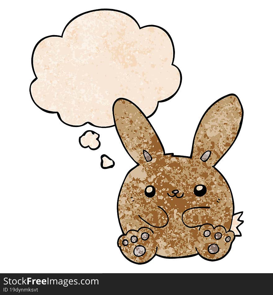 cartoon rabbit with thought bubble in grunge texture style. cartoon rabbit with thought bubble in grunge texture style