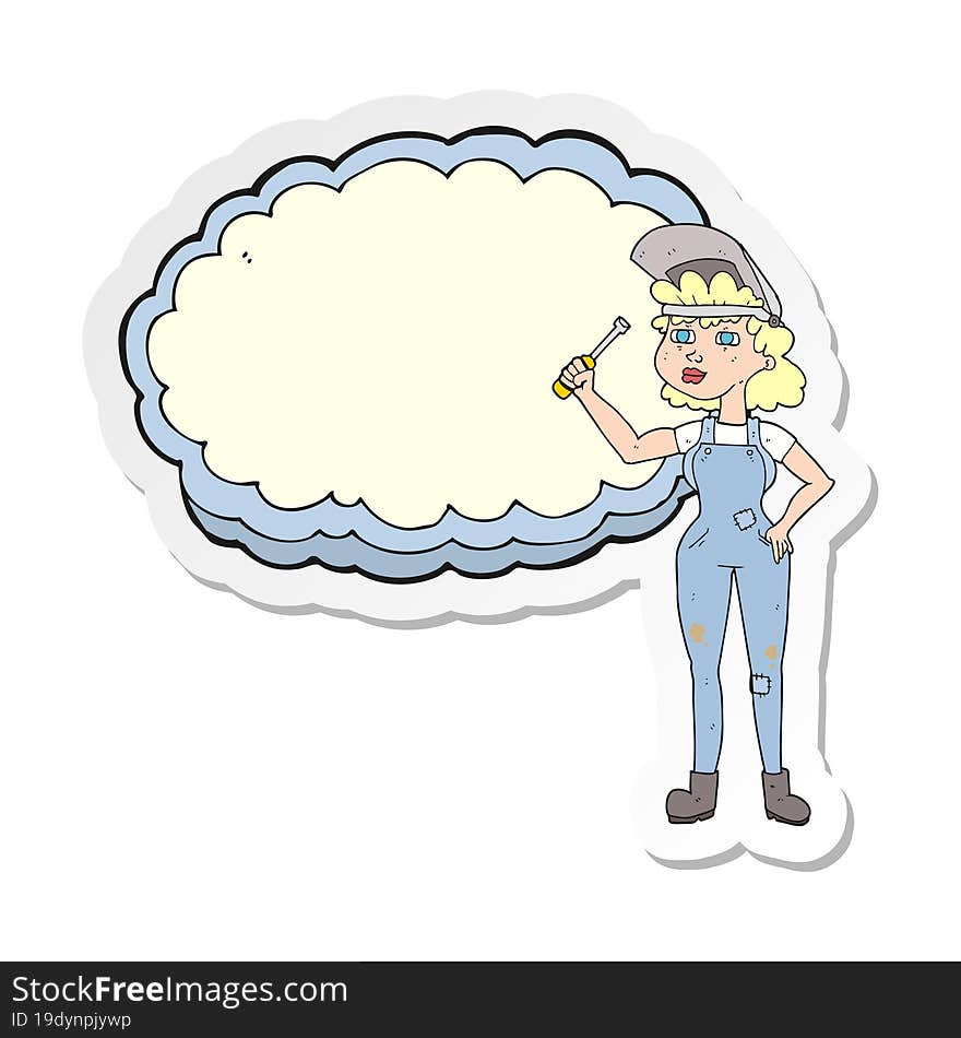 sticker of a cartoon female mechanic