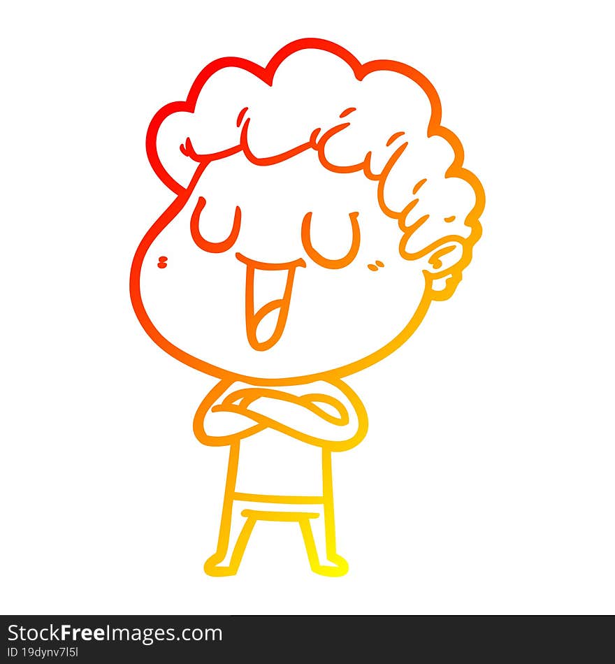 warm gradient line drawing of a laughing cartoon man