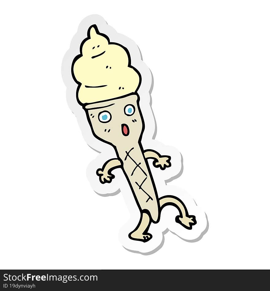 sticker of a cartoon ice cream