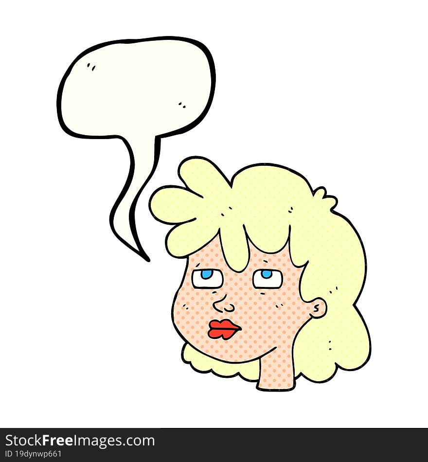 freehand drawn comic book speech bubble cartoon female face