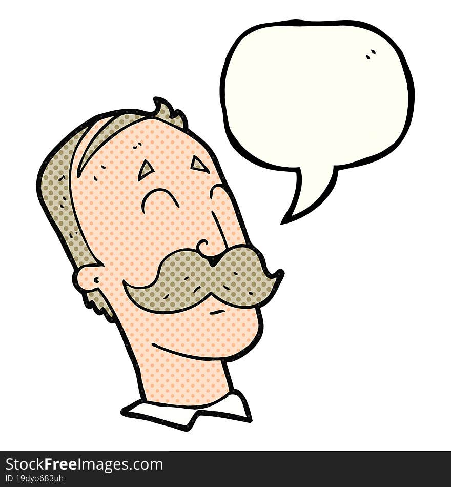 comic book speech bubble cartoon ageing man with mustache