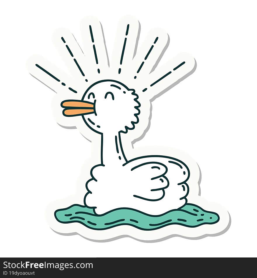 sticker of tattoo style swimming duck