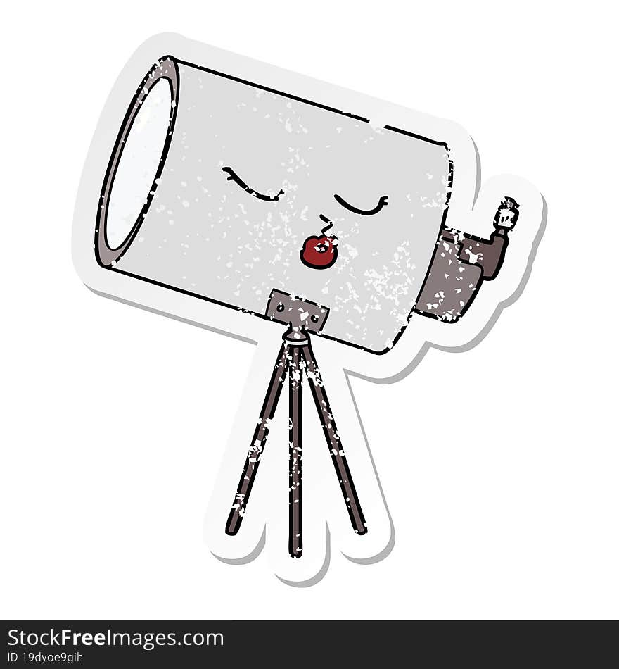 distressed sticker of a cartoon telescope with face