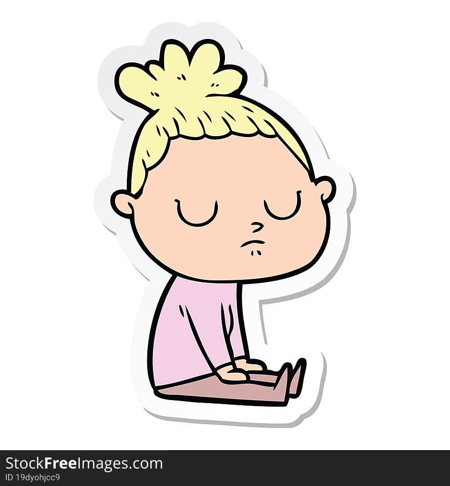 Sticker Of A Cartoon Calm Woman