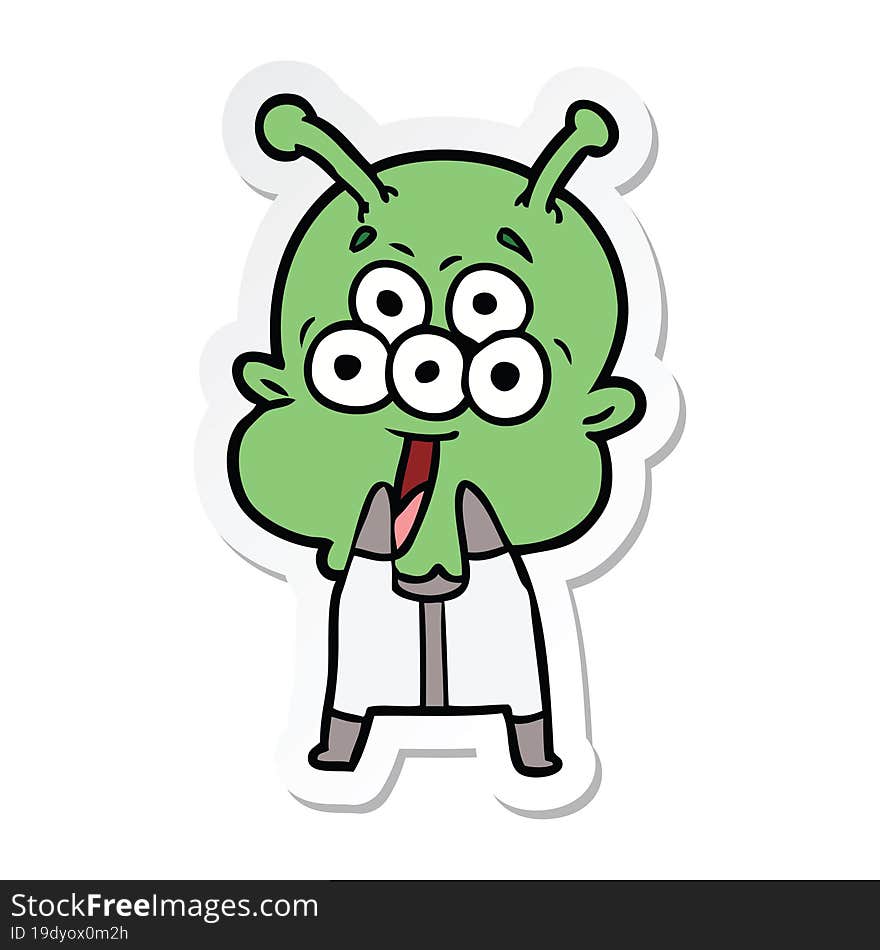 sticker of a happy cartoon alien gasping in surprise