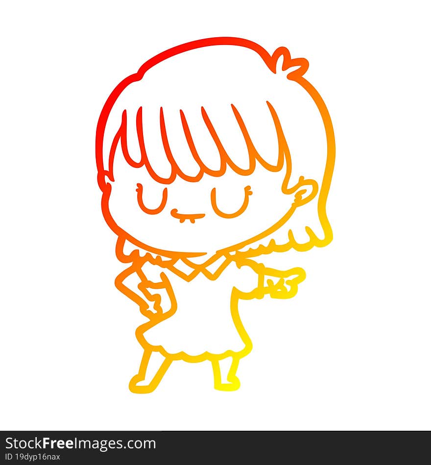 warm gradient line drawing of a cartoon woman