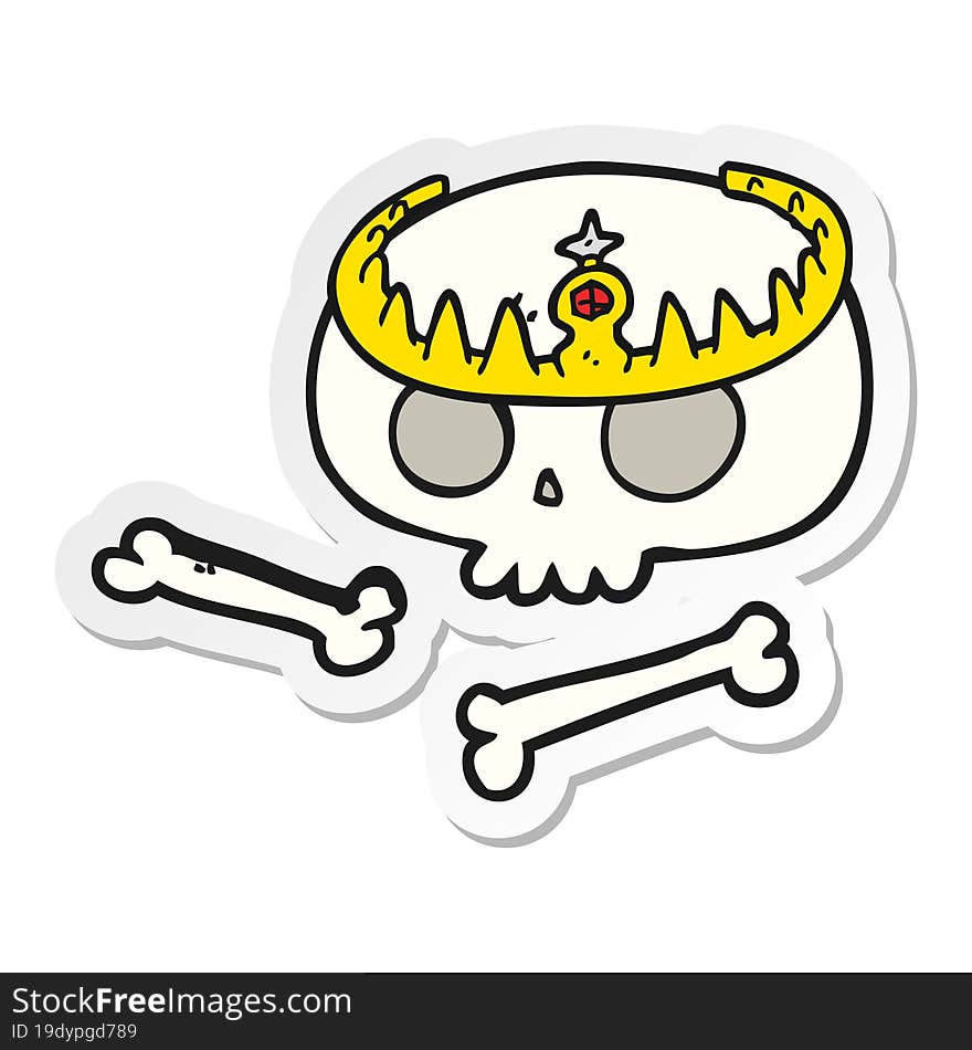 sticker of a cartoon skull wearing tiara