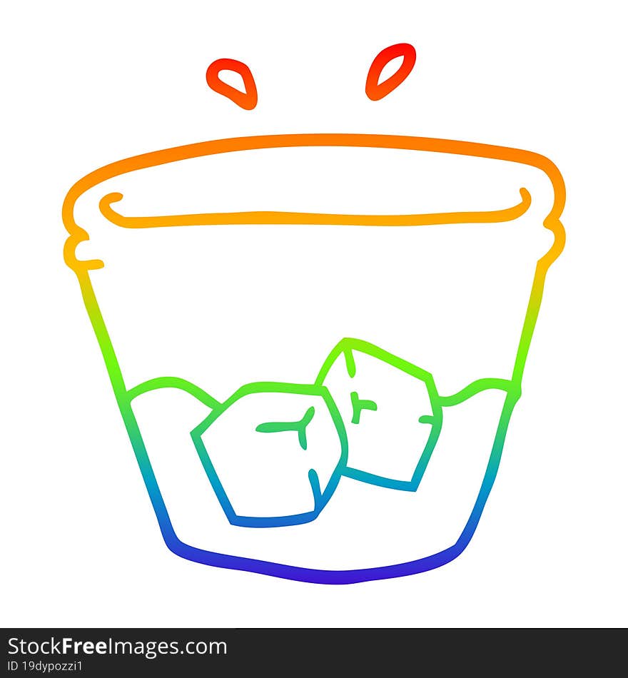 rainbow gradient line drawing of a cartoon drink in glass tumbler