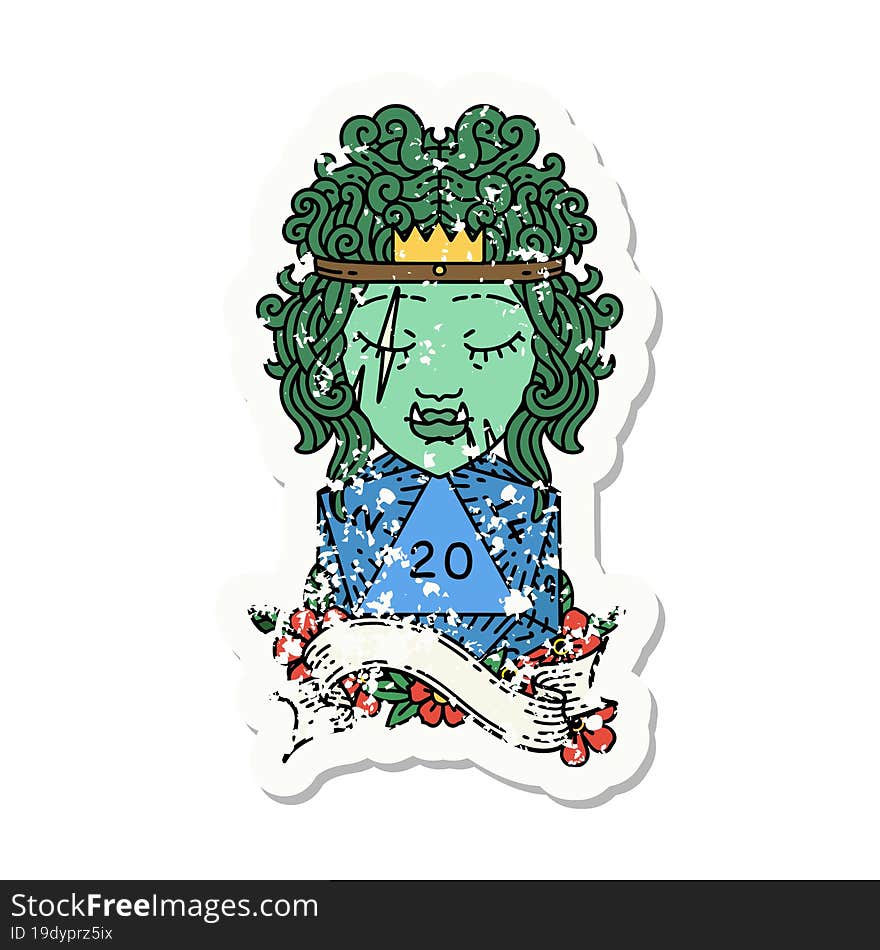 Half Orc Barbarian With Natural Twenty Dice Roll Grunge Sticker