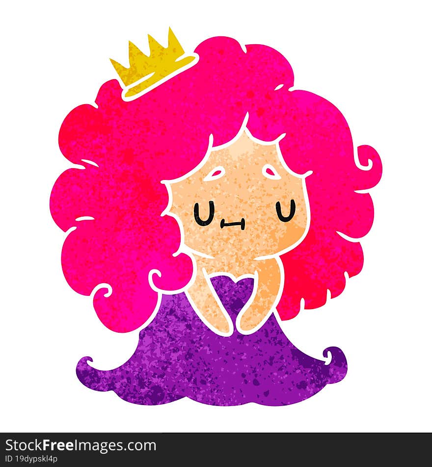 retro cartoon illustration of a cute kawaii princess girl. retro cartoon illustration of a cute kawaii princess girl