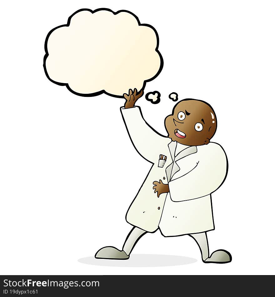 cartoon mad scientist with thought bubble